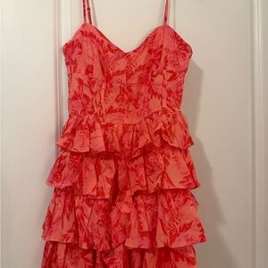 Floral Ruffle Mini Dress - Red